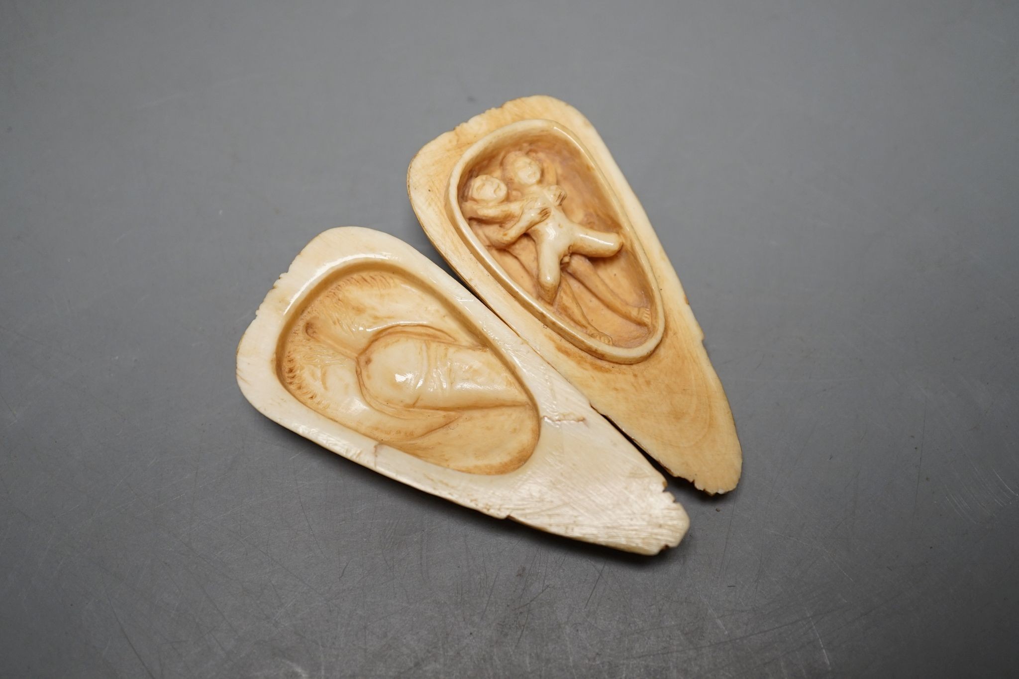 Two Oriental ivory erotic carvings